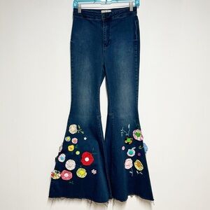 Free People We The Free Embellished High Rise Hippie Bell Bottom Jeans Sz 27